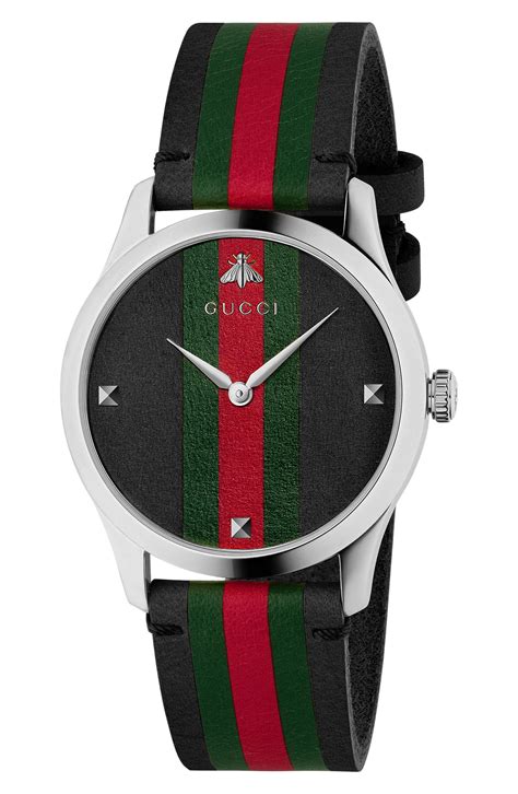 mens gucci watch leather strap